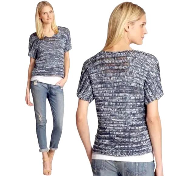 EILEEN FISHER Sweater Top Crochet Style V-Neck Soft Lightweight Cozy Indigo Blue - Picture 1 of 12